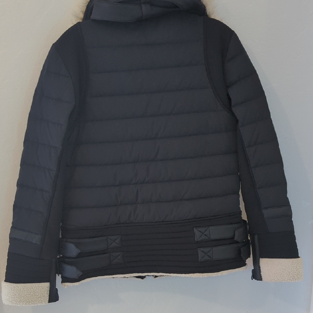 Blanc Noir Moto Aviator Black Puffer Jacket with Cream Faux Fur - Picture 5 of 13